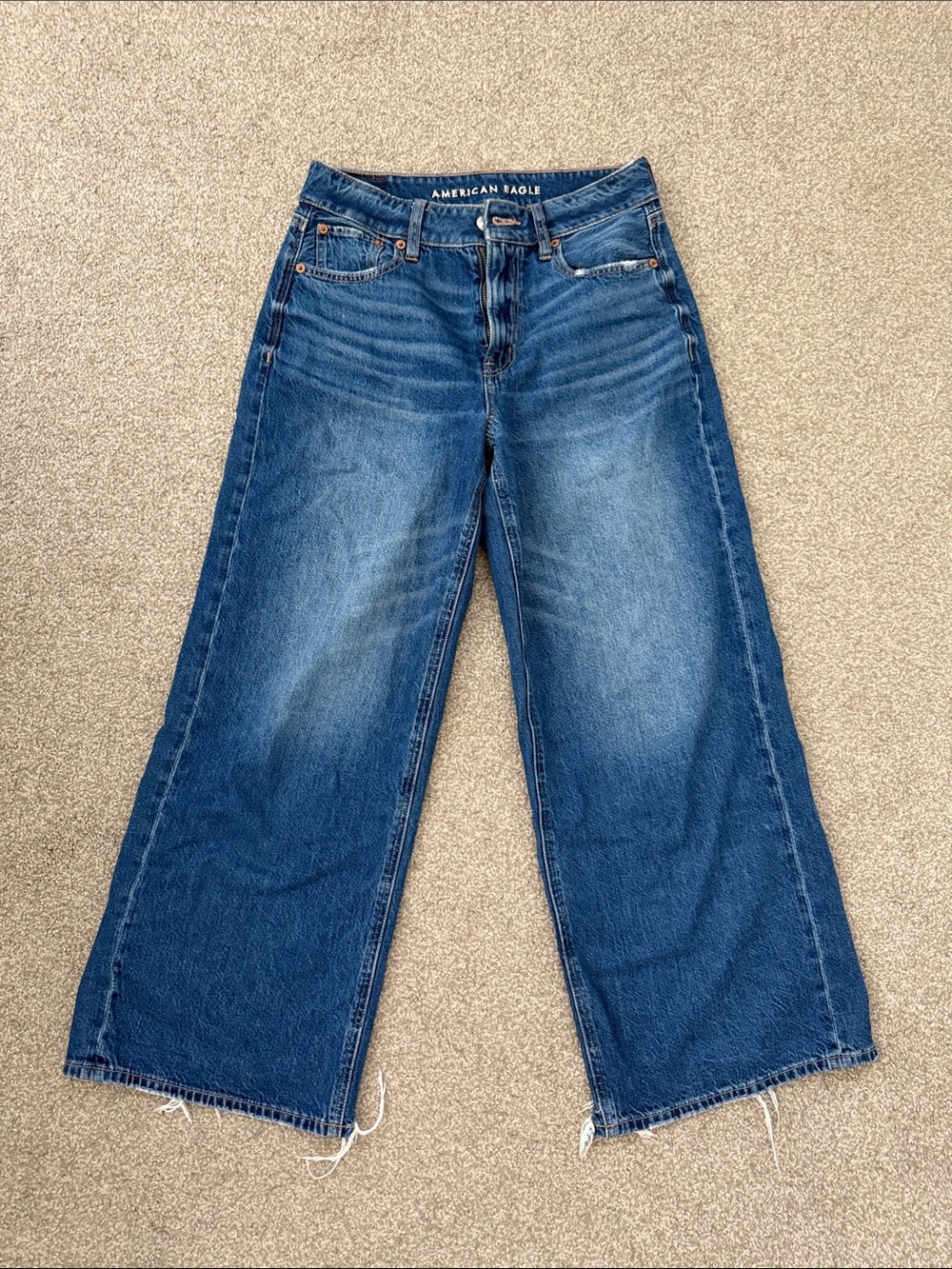 American Eagle Outfitters Women's Wide-Leg Jeans in Dark Blue Wash